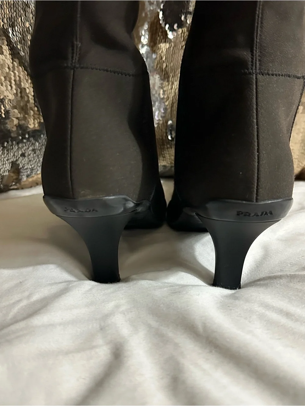 Prada Black Stretch Over-the-Knee Kitten Heel Boots